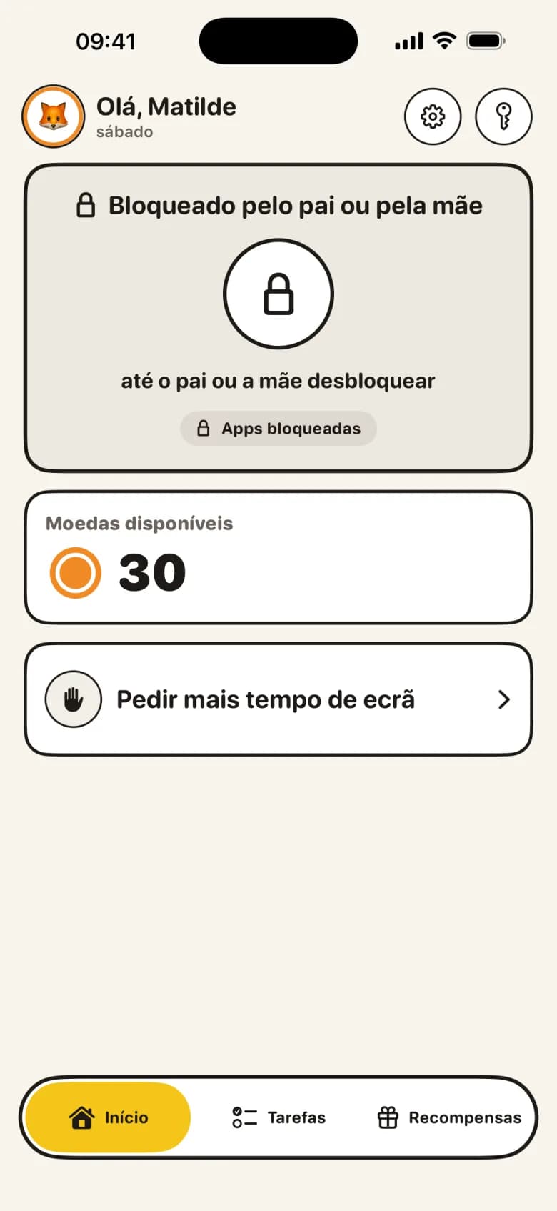 Horas bloqueadas para a escola, dormir e jantar.