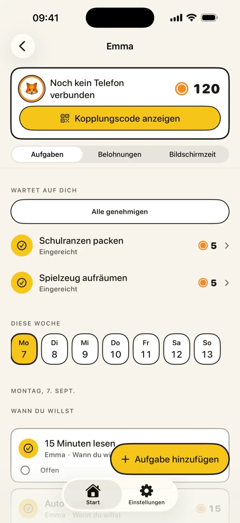 Ein Elternteil gibt eine Aufgabe mit Fotobeweis in KlusQuest frei