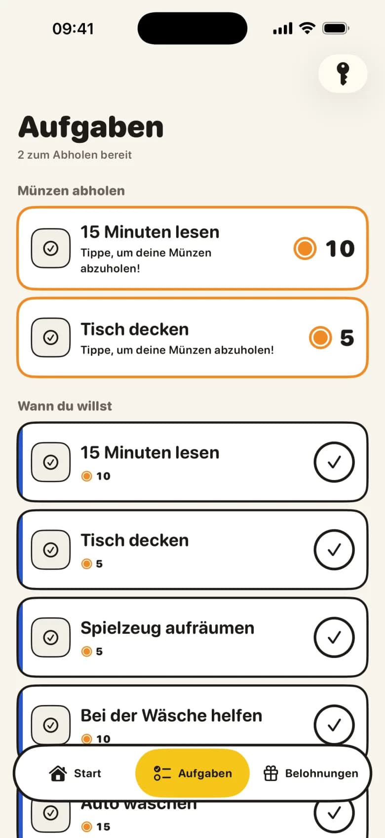 Das KlusQuest-Aufgabenboard auf dem iPhone eines Kindes