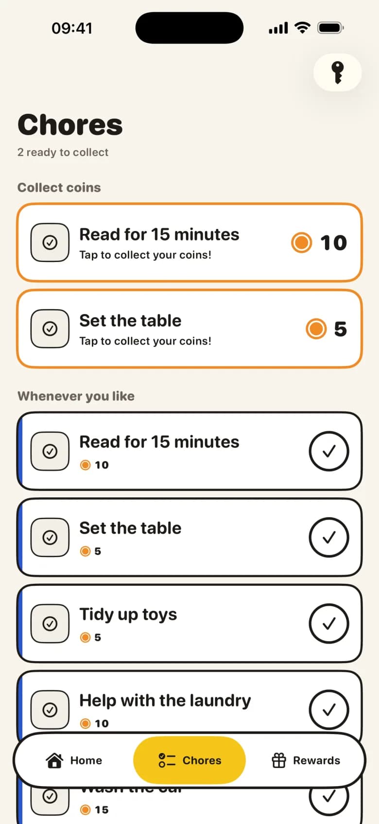 The KlusQuest task board on a child’s iPhone