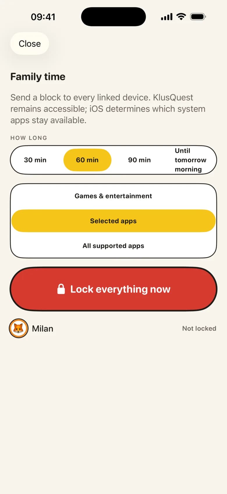 One tap. Everyone's screen is off.