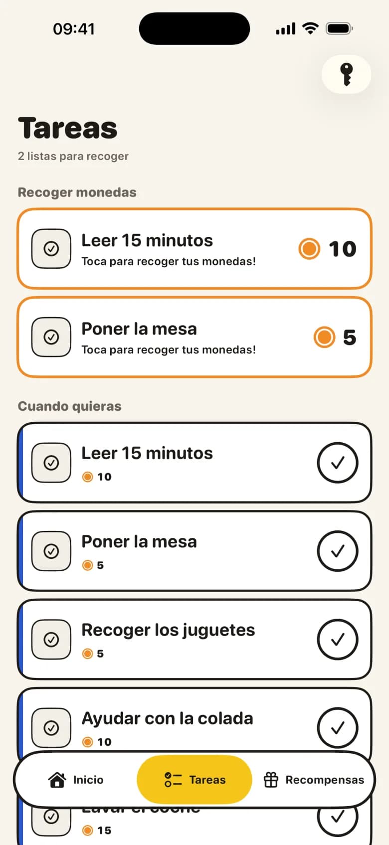 El tablero de tareas de KlusQuest en el iPhone de un niño