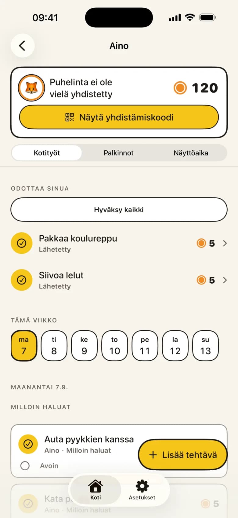 Vanhempi hyväksymässä tehtävää kuvatodisteen perusteella KlusQuestissa