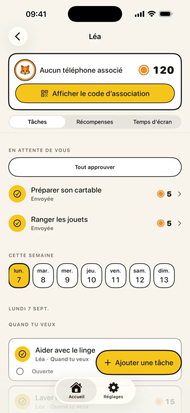 Un parent qui valide une tâche avec une preuve photo dans KlusQuest