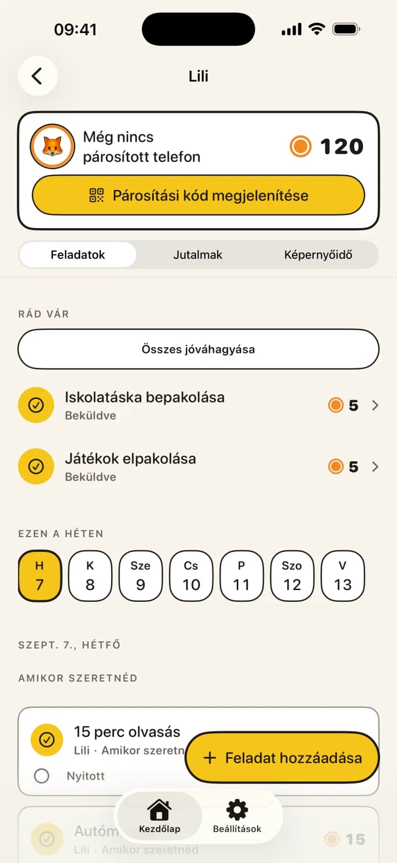 Szülő jóváhagy egy feladatot fényképes igazolással a KlusQuestben
