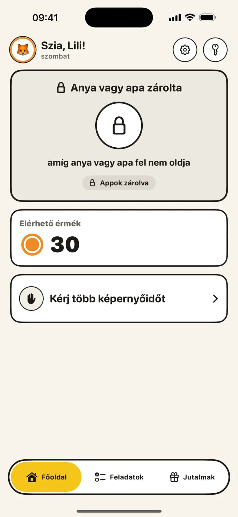 Zárolt órák iskolához, alváshoz és vacsorához.