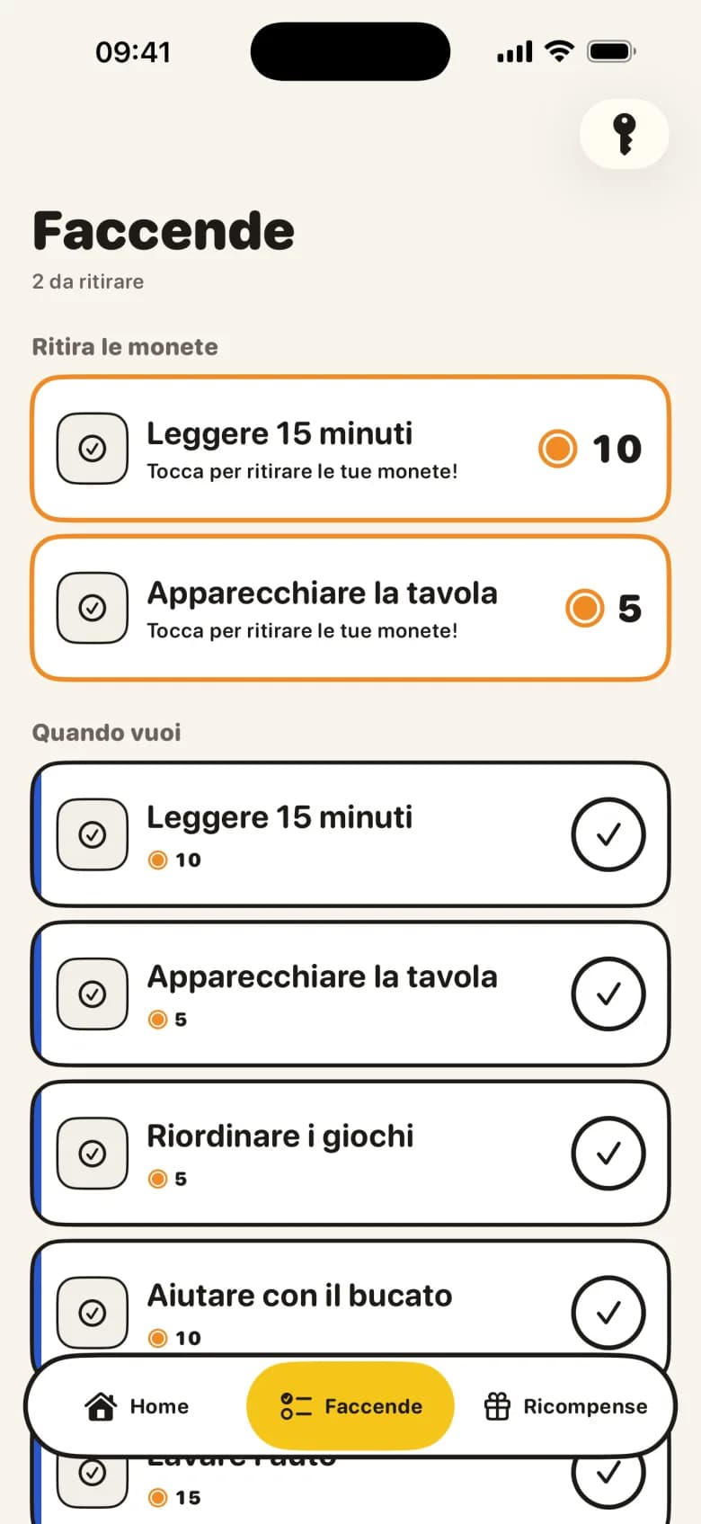 La bacheca dei compiti di KlusQuest sull'iPhone di un bambino