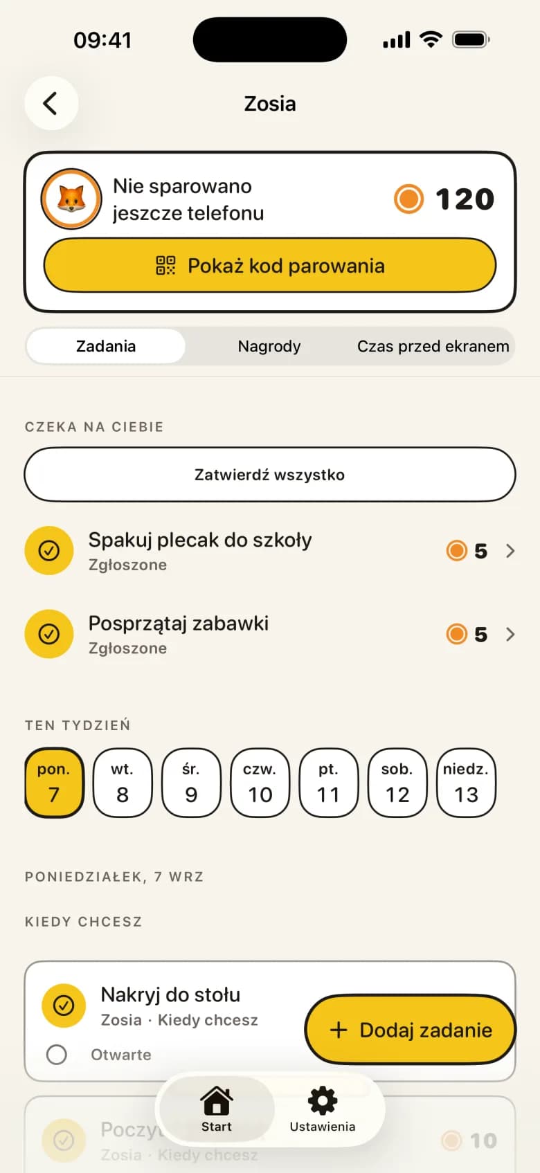 Rodzic zatwierdzający zadanie ze zdjęciem jako dowodem w aplikacji KlusQuest