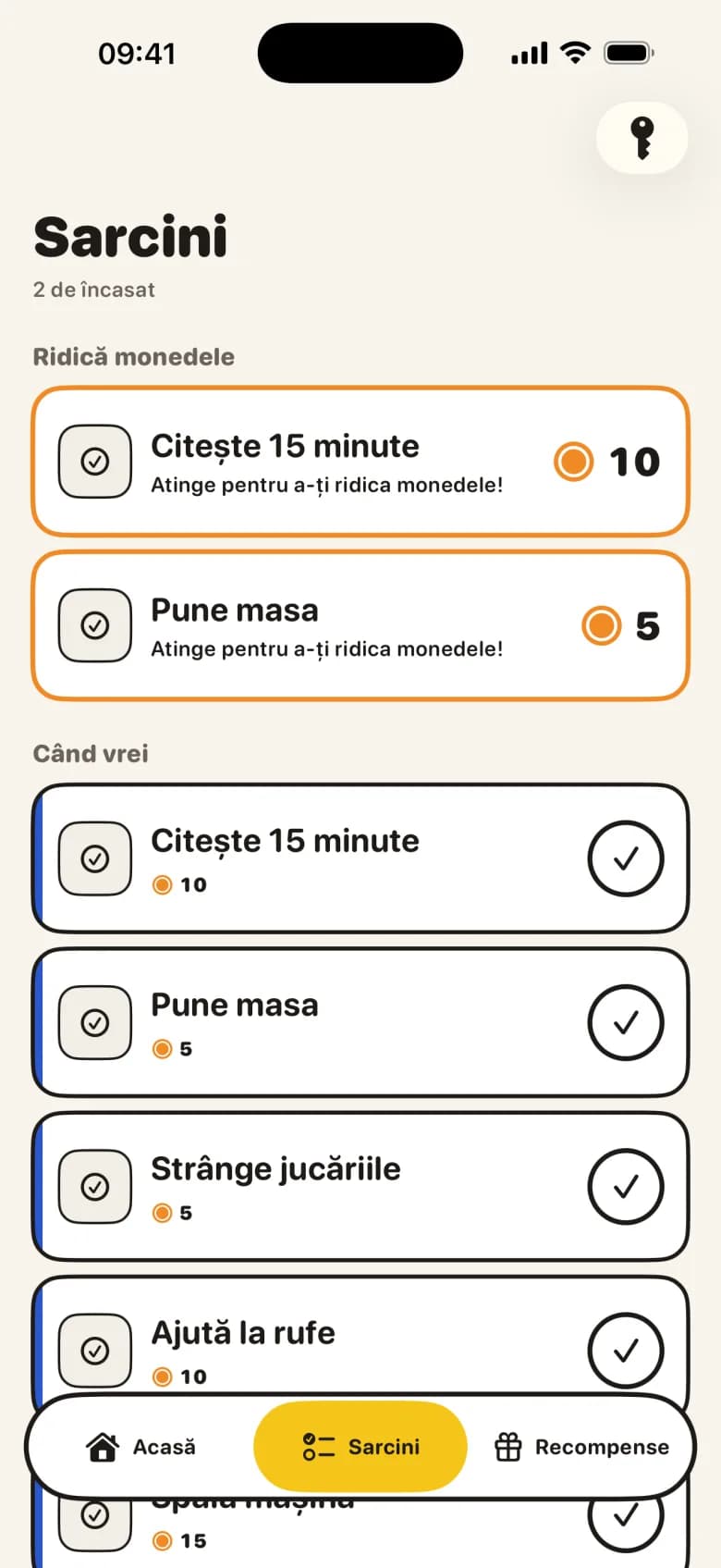 Panoul de sarcini KlusQuest pe iPhone-ul copilului