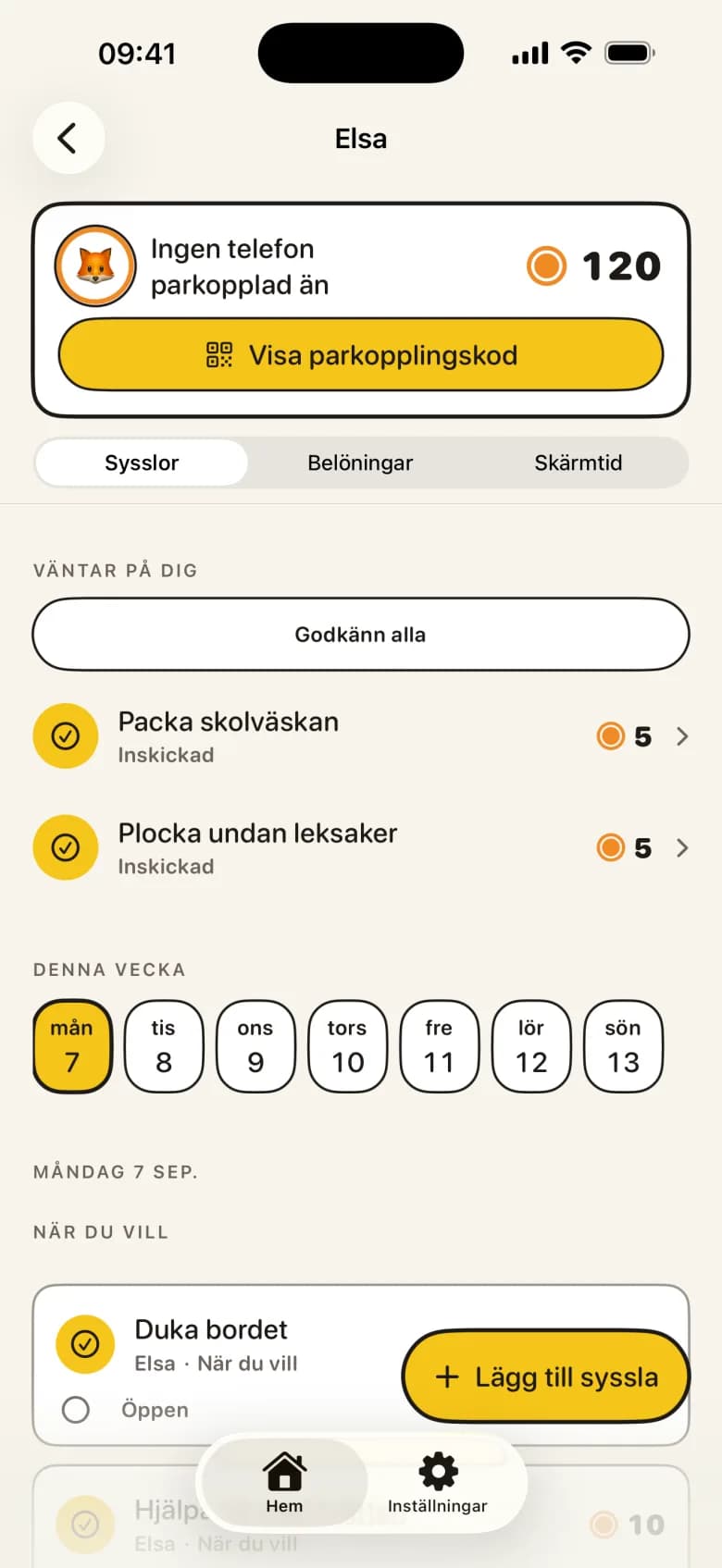 En förälder som godkänner en uppgift med fotobevis i KlusQuest