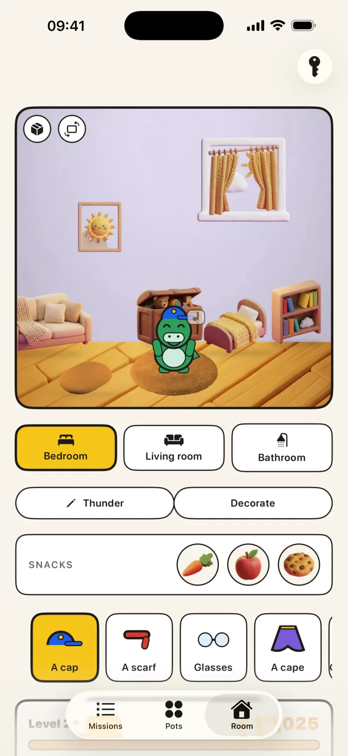 The playful room a child builds with earned rewards